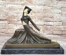 Demetre Chiparus Art Deco Bronze Dancer Girl Graceful Pose on Marble Base
