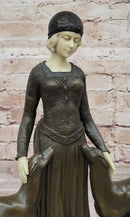 Chiparus Art Deco Bronze Sculpture of Girl with Pair of Afghan Dogs