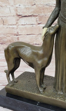 Chiparus Art Deco Bronze Sculpture of Girl with Pair of Afghan Dogs