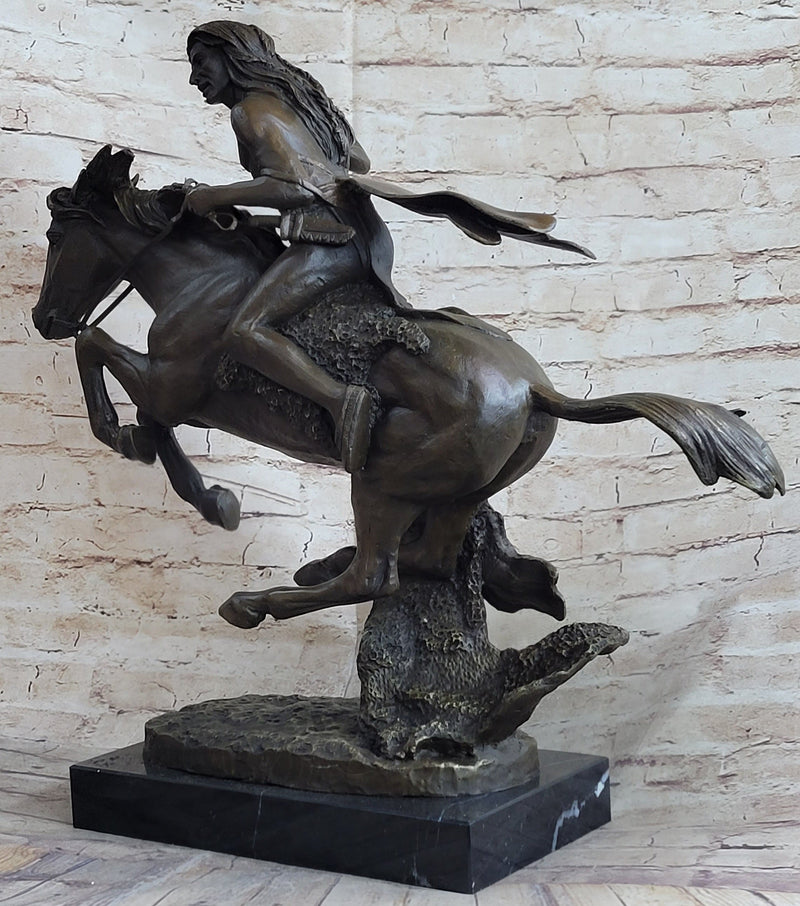 Frederic Remington CHEYENNE bronze statue-Native American Indian on ho