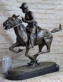 Large Remington Tribute 2  Cowboy and Horse w Gun Bronze Sculpture Marble Statue