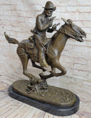 Large Remington Tribute 2  Cowboy and Horse w Gun Bronze Sculpture Marble Statue