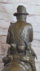 Large Remington Tribute 2  Cowboy and Horse w Gun Bronze Sculpture Marble Statue