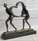 Abstract Modern Art Sculpture of Couple Carrying a Heart - Romantic Bronze Gift
