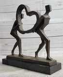 Abstract Modern Art Sculpture of Couple Carrying a Heart - Romantic Bronze Gift