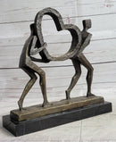 Abstract Modern Art Sculpture of Couple Carrying a Heart - Romantic Bronze Gift