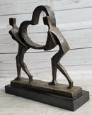 Abstract Modern Art Sculpture of Couple Carrying a Heart - Romantic Bronze Gift