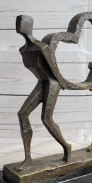 Abstract Modern Art Sculpture of Couple Carrying a Heart - Romantic Bronze Gift