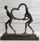 Abstract Modern Art Sculpture of Couple Carrying a Heart - Romantic Bronze Gift