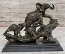 Hand Made Elephant Family Walking up The Hill Bronze Sculpture by Barye Figure