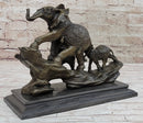 Hand Made Elephant Family Walking up The Hill Bronze Sculpture by Barye Figure