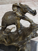 Hand Made Elephant Family Walking up The Hill Bronze Sculpture by Barye Figure