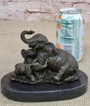Elephant Mother and Babies Bronze Statue Sculpture Miniature Collectible 5" x 6"