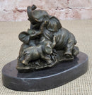 Elephant Mother and Babies Bronze Statue Sculpture Miniature Collectible 5" x 6"