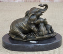 Elephant Mother and Babies Bronze Statue Sculpture Miniature Collectible 5" x 6"
