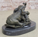 Elephant Mother and Babies Bronze Statue Sculpture Miniature Collectible 5" x 6"