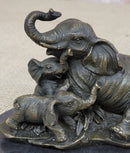Elephant Mother and Babies Bronze Statue Sculpture Miniature Collectible 5" x 6"