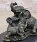 Elephant Mother and Babies Bronze Statue Sculpture Miniature Collectible 5" x 6"
