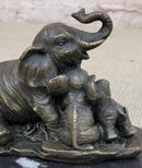Elephant Mother and Babies Bronze Statue Sculpture Miniature Collectible 5" x 6"