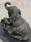 Elephant Mother and Babies Bronze Statue Sculpture Miniature Collectible 5" x 6"