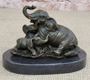 Elephant Mother and Babies Bronze Statue Sculpture Miniature Collectible 5" x 6"