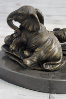 Miniature Bronze Sculpture Statue Elephant Family Figure Collectible 12" x 15"