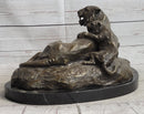 Lion Tiger & Cub Bronze Statue Sculpture Wildlife Figure Decor Handmade Art