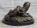 Lion Tiger & Cub Bronze Statue Sculpture Wildlife Figure Decor Handmade Art