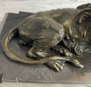 Male Guardian Lion Bronze Statue Sculpture Figure Marble Base Antoine Barye 7" x 12"