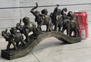 Elephants Crossing Bridge Carrying Money Fortune Lucky Bronze Sculpture Statue Art Decor