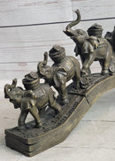 Elephants Crossing Bridge Carrying Money Fortune Lucky Bronze Sculpture Statue Art Decor