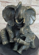 Bronze Sculpture Laughing Mother Elephant With Baby Calf Bronze Figurine Statue Decor