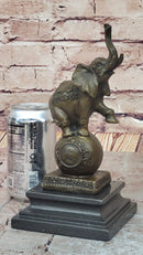 Elephant Balancing on a Ball Bronze Sculpture Statue Figure on Marble Base