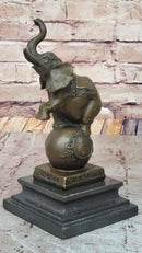 Elephant Balancing on a Ball Bronze Sculpture Statue Figure on Marble Base