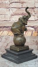 Elephant Balancing on a Ball Bronze Sculpture Statue Figure on Marble Base