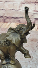 Elephant Balancing on a Ball Bronze Sculpture Statue Figure on Marble Base