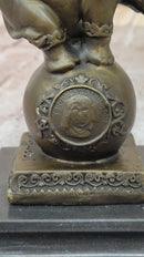 Elephant Balancing on a Ball Bronze Sculpture Statue Figure on Marble Base