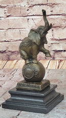 Elephant Balancing on a Ball Bronze Sculpture Statue Figure on Marble Base