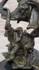 Mother Elephant & Calf Bronze Statue Sculpture Figure on Marble Base Barye
