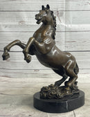Rearing Horse Trainer Equestrian Artwork Art Bronze on Marble Statue Sculpture