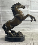 Rearing Horse Trainer Equestrian Artwork Art Bronze on Marble Statue Sculpture