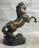 Rearing Horse Trainer Equestrian Artwork Art Bronze on Marble Statue Sculpture