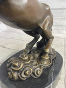 Rearing Horse Trainer Equestrian Artwork Art Bronze on Marble Statue Sculpture
