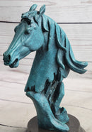 Abstract Horse Head Bust Bronze Sculpture Statue Blue Green Patina Original Art