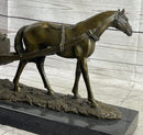 Signed Original Working Horse with Carriage Bronze Statue Sculpture Figurine Art