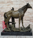 Horse at the Stable Bronze Sculpture Statue Equestrian Country Farm Decor Signed Art
