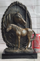 Equestrian Horse Lover Decor Mare & Foal Bronze Sculpture Statue on Marble Base