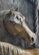 Equestrian Horse Lover Decor Mare & Foal Bronze Sculpture Statue on Marble Base