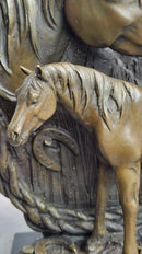 Equestrian Horse Lover Decor Mare & Foal Bronze Sculpture Statue on Marble Base