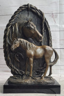 Equestrian Horse Lover Decor Mare & Foal Bronze Sculpture Statue on Marble Base